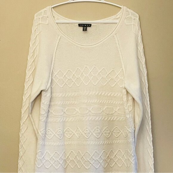 Tribal Ivory Cable Knit Scoop Neck Tunic 100% Cotton Sweater - Picture 2 of 14